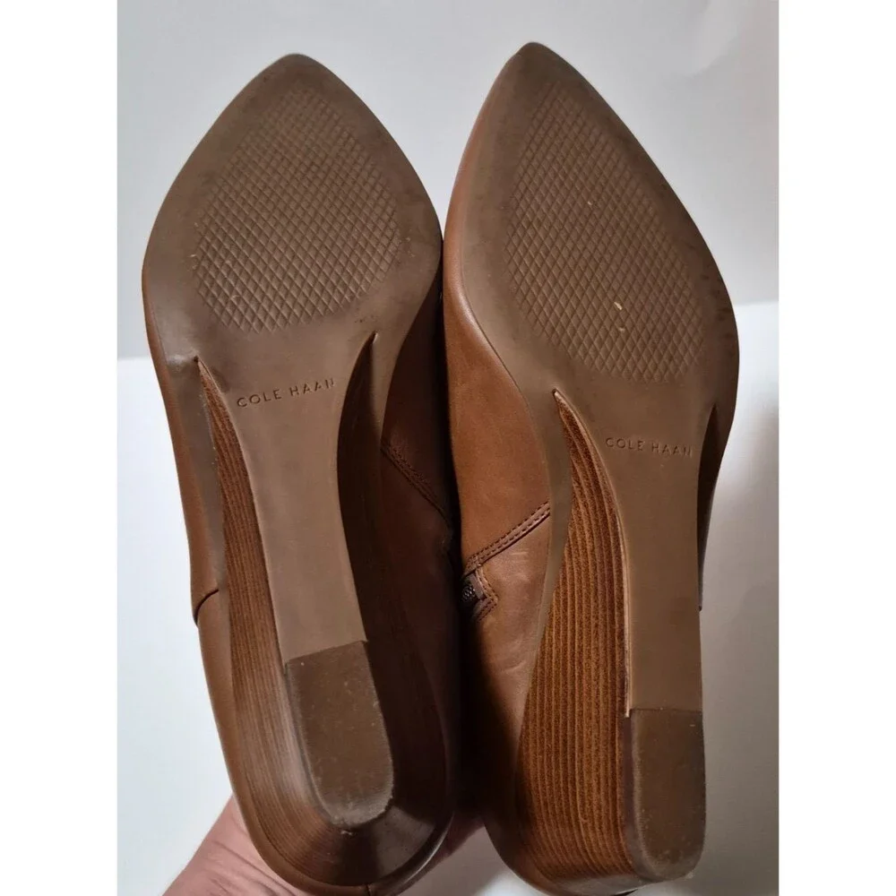 Cole Haan Women's Eneida Tan Leather Zip Up Ankle Boots With Wedge Heels Sz 8B